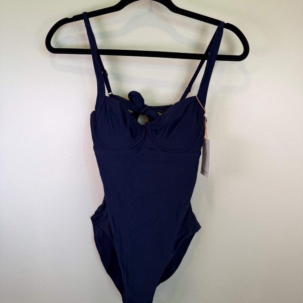 Quince Navy Blue Underwire Tie Front One Piece Swimsuit Small Beach Bathing Suit
